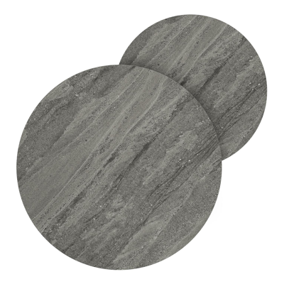 Lacrima loungetafels in wit aluminium en aspen grey volkeramiek - Dia. 85/65 x H 35/30 cm