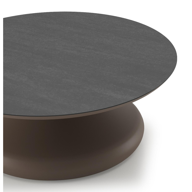 Table de basse Bomero ronde en aluminium taupe et céramique pleine Basalt Black - Diam. 84 x Haut. 32.2 cm