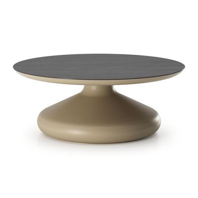 Bomero loungetafel rond in beige aluminium en volkeramiek Basalt Black - Dia. 84 x H 32.2 cm