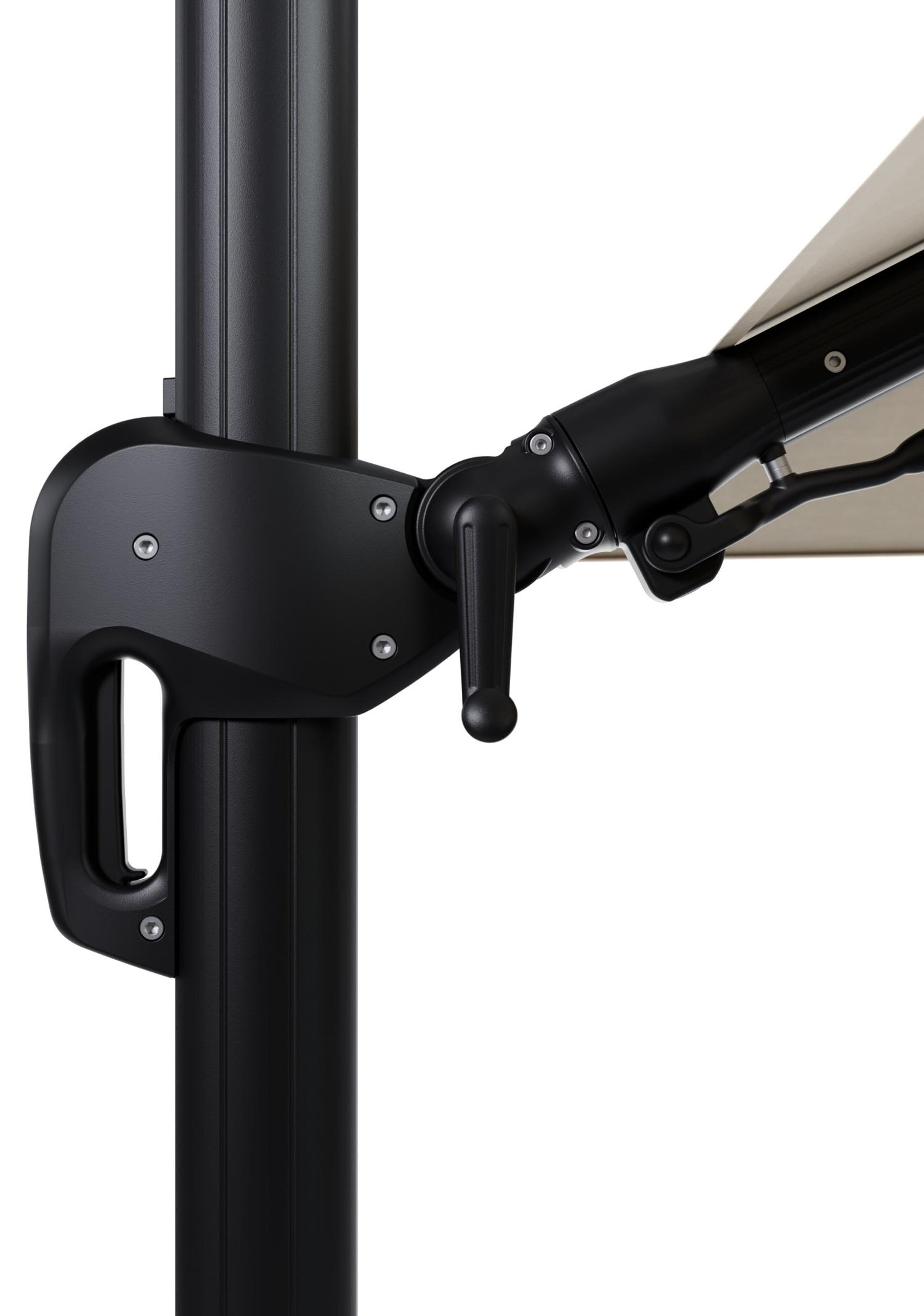 Rufina zweefparasol met tiltfunctie in zwart aluminium met beige all weather sunbrella® premium parasoldoek - L1 300 x L2 300 cm (zonder voet)