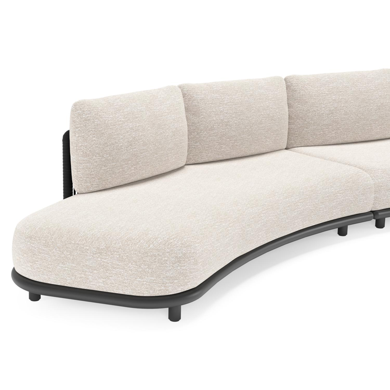 Lomano loungebank in zwart aluminium en beige verticaal geweven luxe vlakke rope met tundra sand all weather sunbrella® luxe kussen