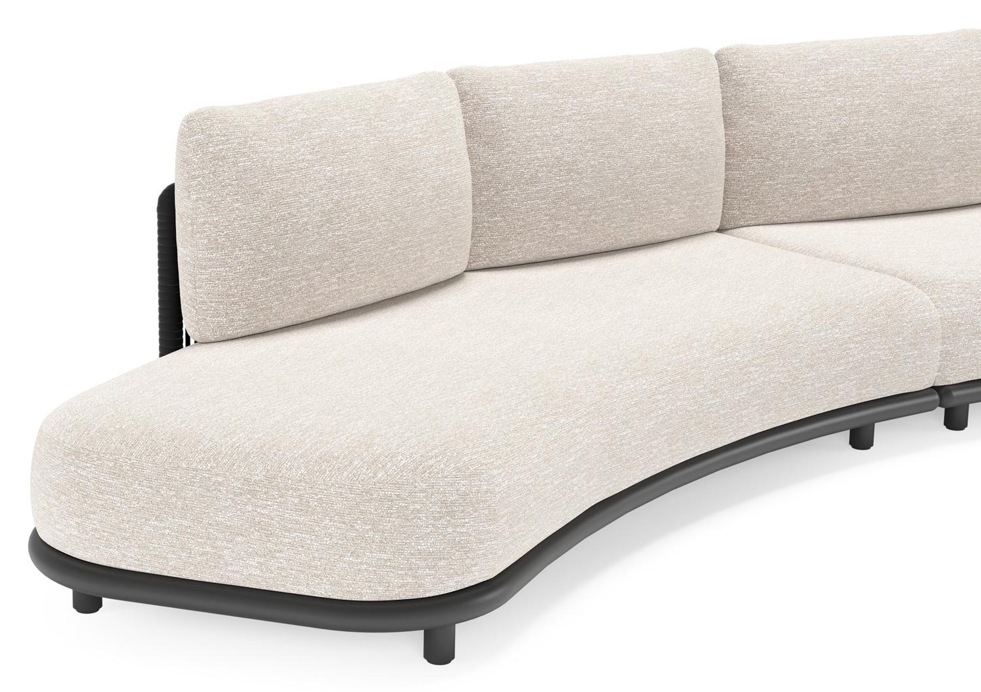 Lomano loungebank in zwart aluminium en beige verticaal geweven luxe vlakke rope met tundra sand all weather sunbrella® luxe kussen