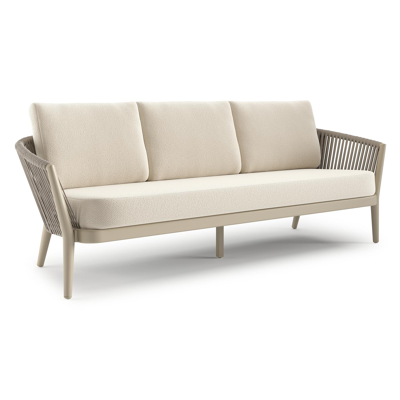 Orso loungebank in beige aluminium en beige verticaal geweven ronde rope met Althea Off White all weather cosytica kussen