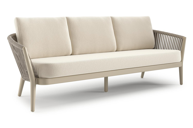 Orso loungebank in beige aluminium en beige verticaal geweven ronde rope met Althea Off White all weather cosytica kussen