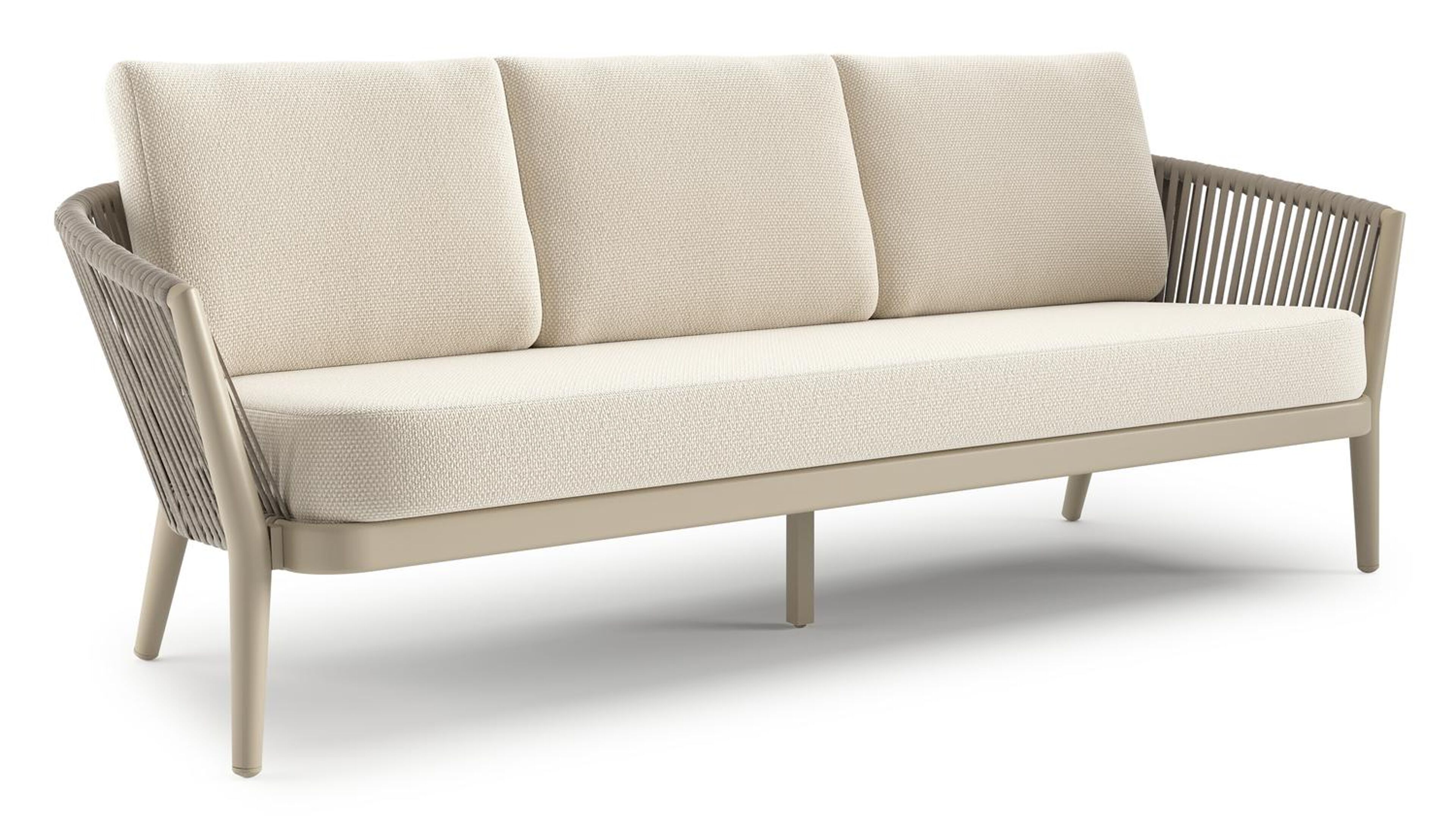 Orso loungebank in beige aluminium en beige verticaal geweven luxe vlakke rope met Althea Off White all weather cosytica kussen