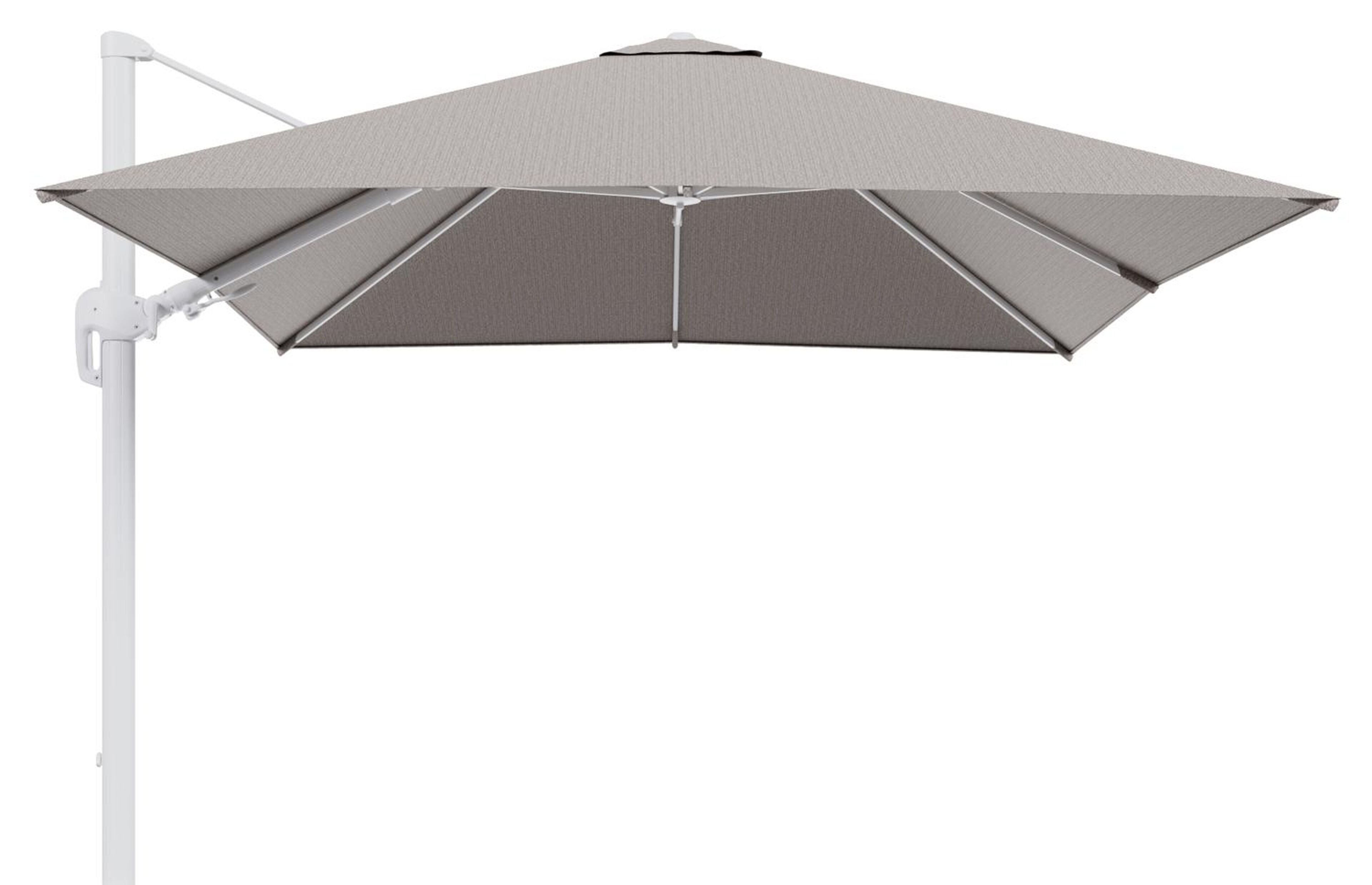 Rufina zweefparasol tiltfunctie in wit aluminium en parasoldoek in All Weather Sunbrella® Luxe Wander Granite  - L1 300 x L2 300 cm (zonder voet) (zonder voet)