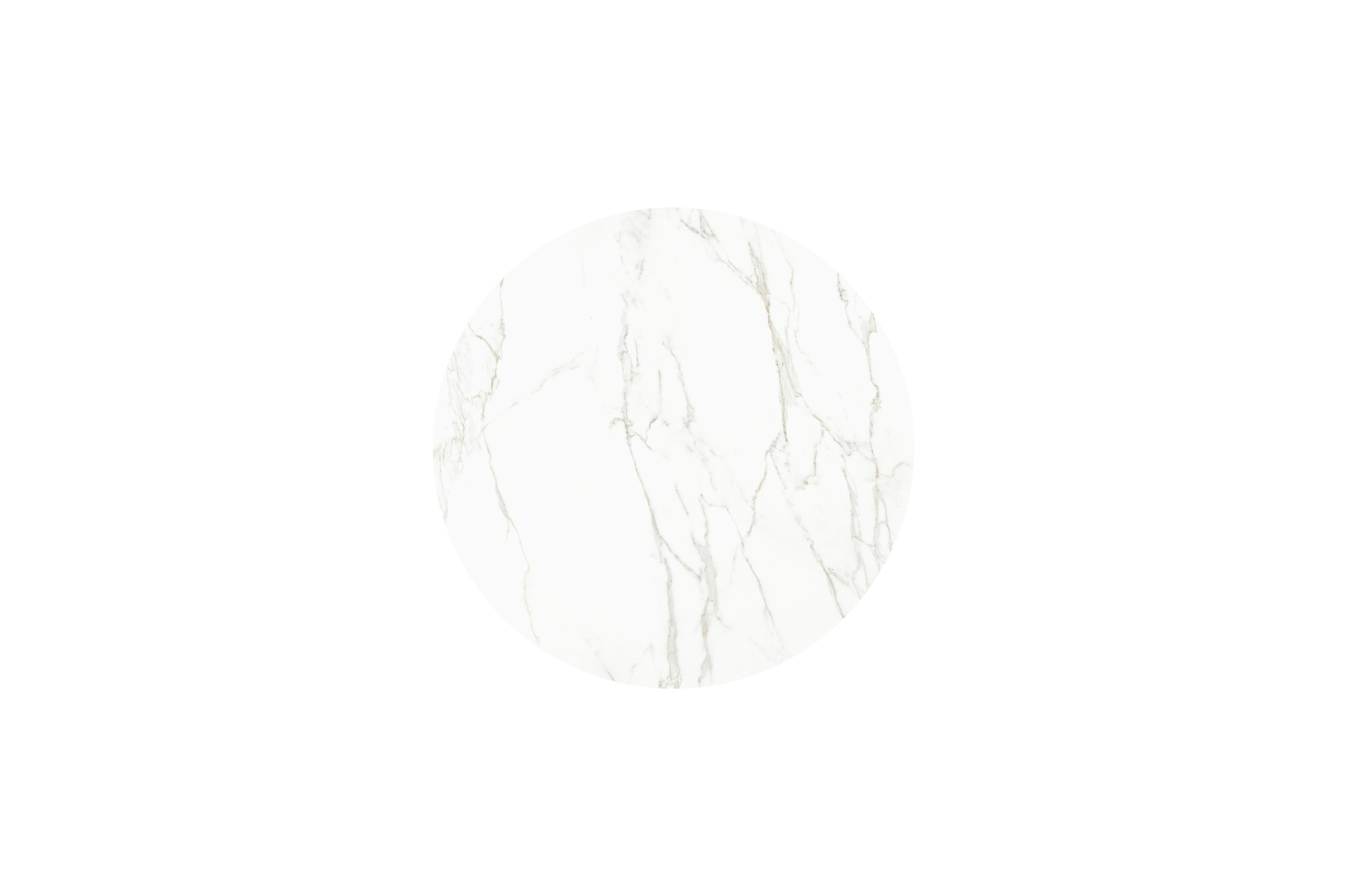 Table de jardin low dining Amico rond en aluminium blanc et céramique pleine Calacatta - Diam. 148 x Haut. 61 cm