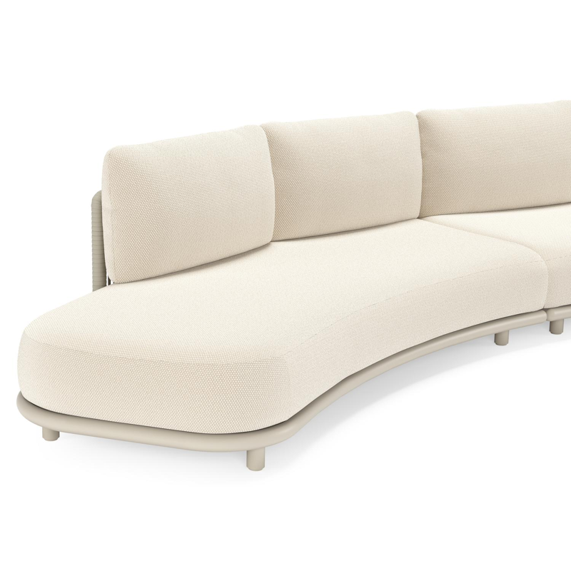 Salon de jardin d'angle Lomano en aluminium beige et corde luxe plate tissée verticalement beige et coussins en all weather cosytica Althea Off White