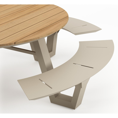 Rondino picknicktafel in beige aluminium en teak - Dia. 236 x H 71,5 cm