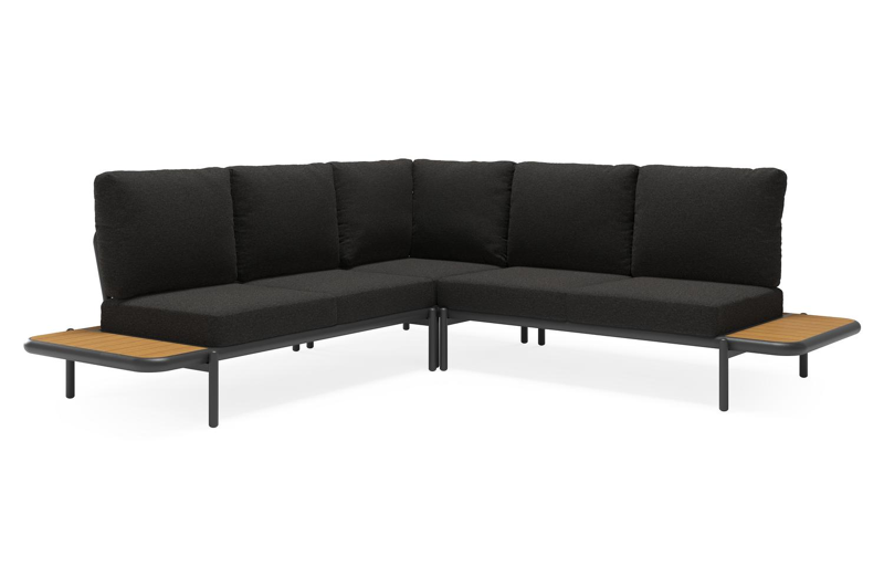 Pulo loungehoek in zwart aluminium en polywood met zwart weather+ softtouch kussens