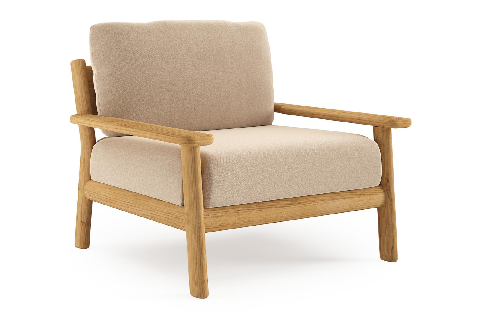 Amaro loungestoel in teak met natte heather beige all weather sunbrella® luxe kussen