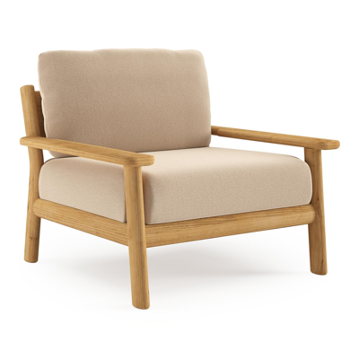 Amaro loungestoel in teak met natte heather beige all weather sunbrella® luxe kussen