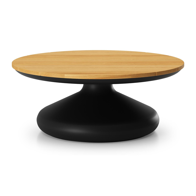 Bomero loungetafel rond in zwart aluminium en teak - Dia. 84 x H 32.2 cm