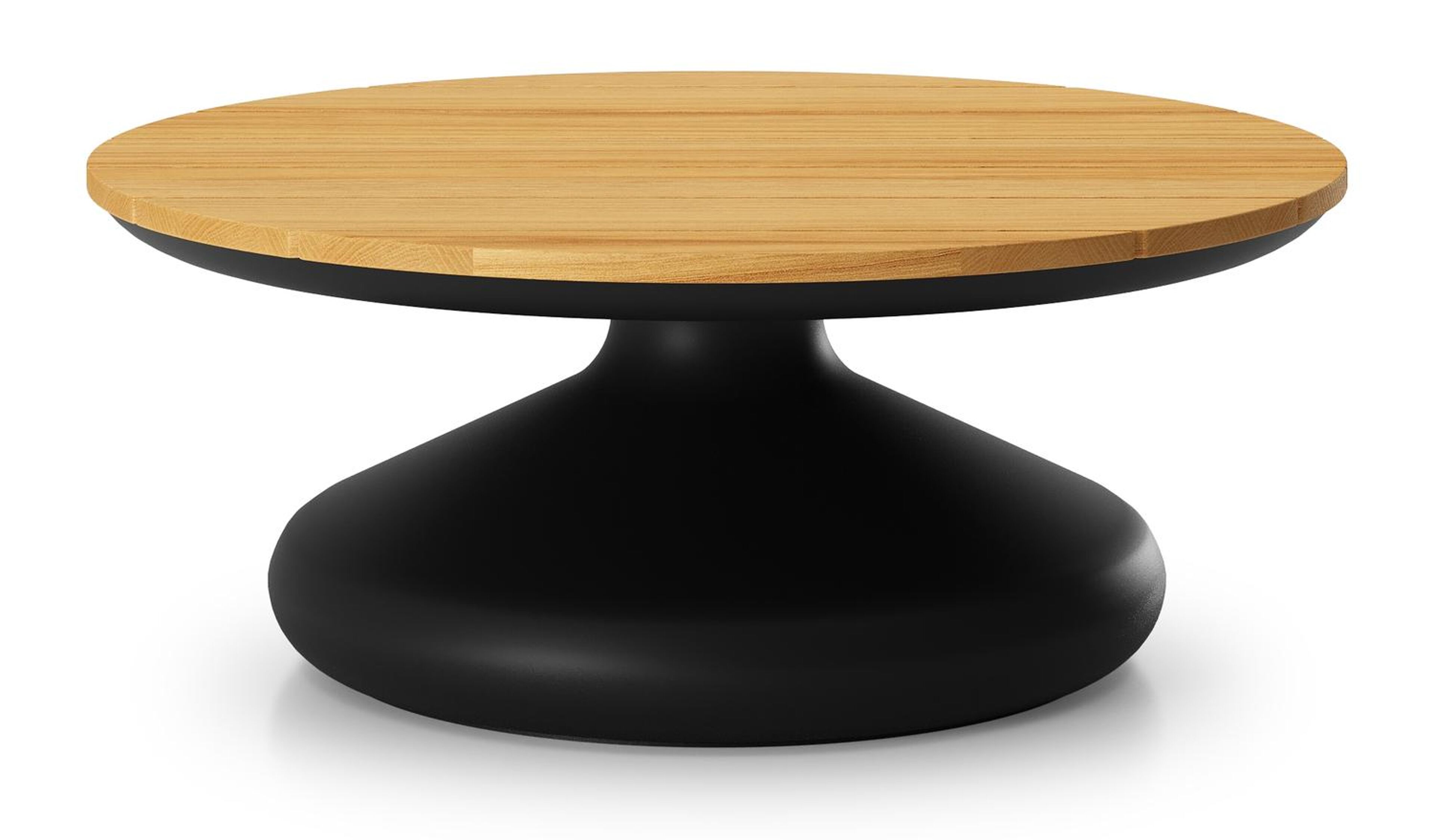 Table de basse Bomero ronde en aluminium noir et teck - Diam. 84 x Haut. 32.2 cm