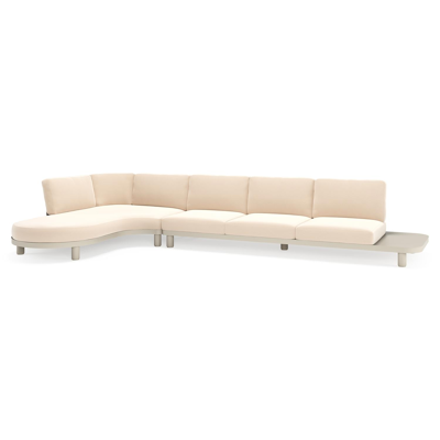 Donato loungehoek in beige aluminium met natte linen chalk all weather sunbrella® luxe kussen