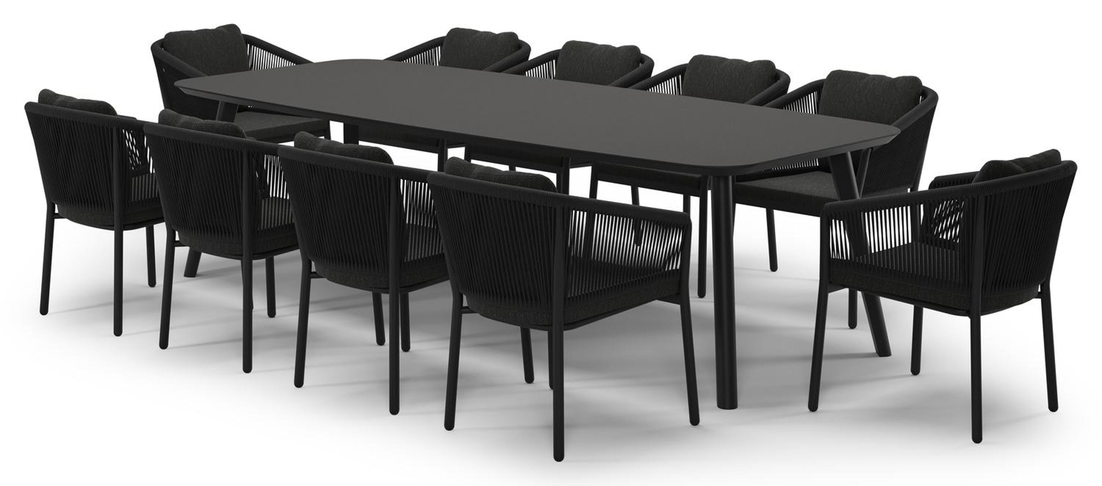 Ensemble de jardin Mosa en aluminium noir et sintered stone notte minerale avec 10 chaises de jardin Gerona