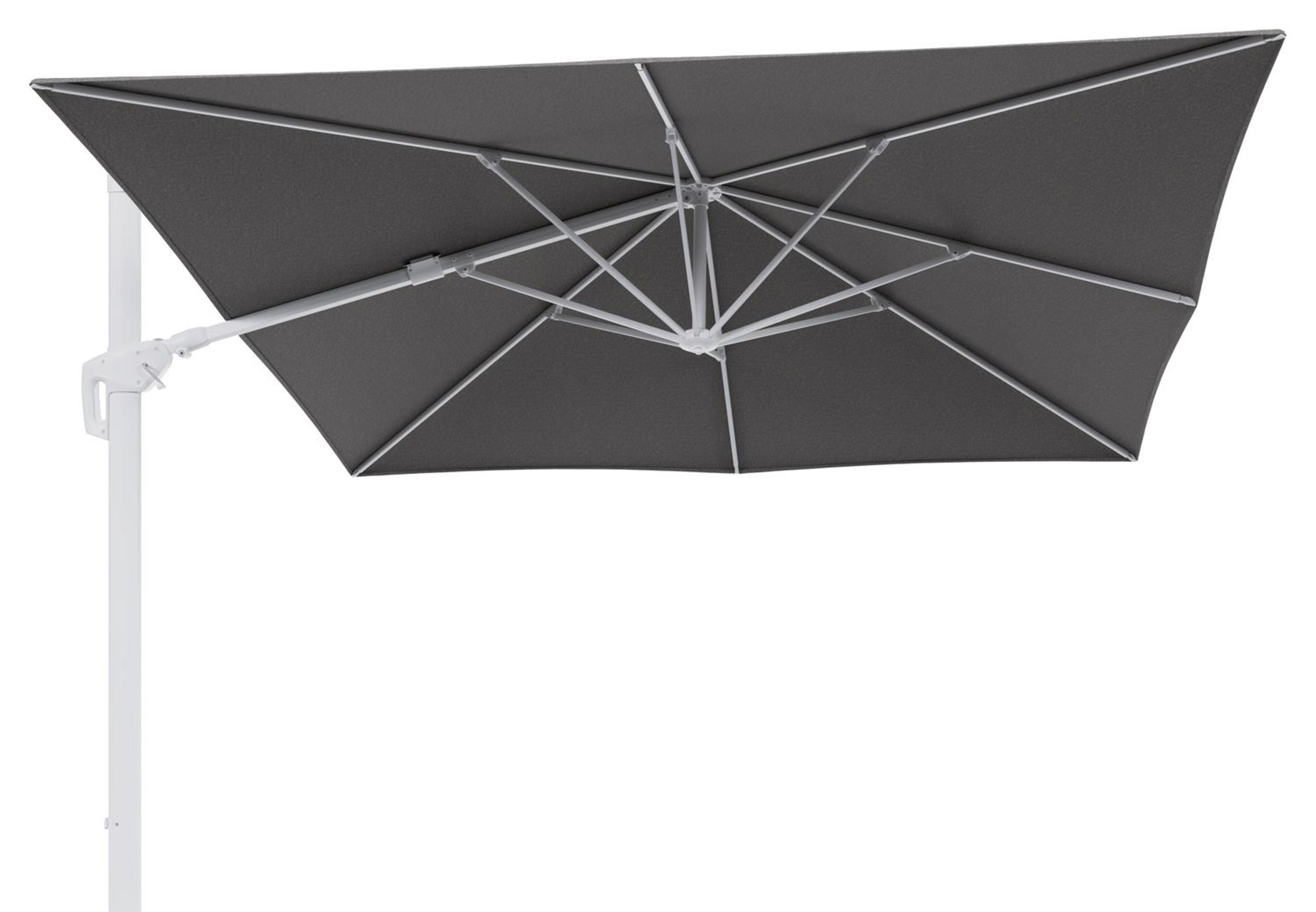 Minore zweefparasol tiltfunctie in wit aluminium en parasoldoek in All Weather Sunbrella® Luxe Chartres Drizzle  - L1 350 x L2: 350 cm (zonder voet) (zonder voet)
