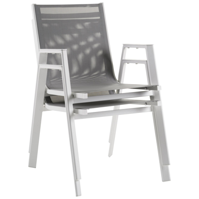 Oviedo tuinset met verlengbare tafel in wit aluminium en grijs keramische print tafelblad met 8 stapelbare Oviedo tuinstoelen