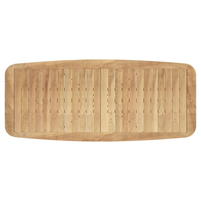 Table de jardin Pamplona forme de bateau en aluminium beige et teck - Lg. 267.4 x Lrg. 115 x Haut. 73 cm