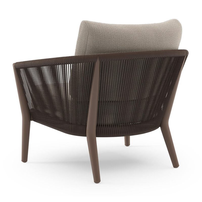 Orso loungestoel in taupe aluminiumen zwart verticaal geweven ronde rope met Lopi Fossil all weather sunbrella® luxe kussen