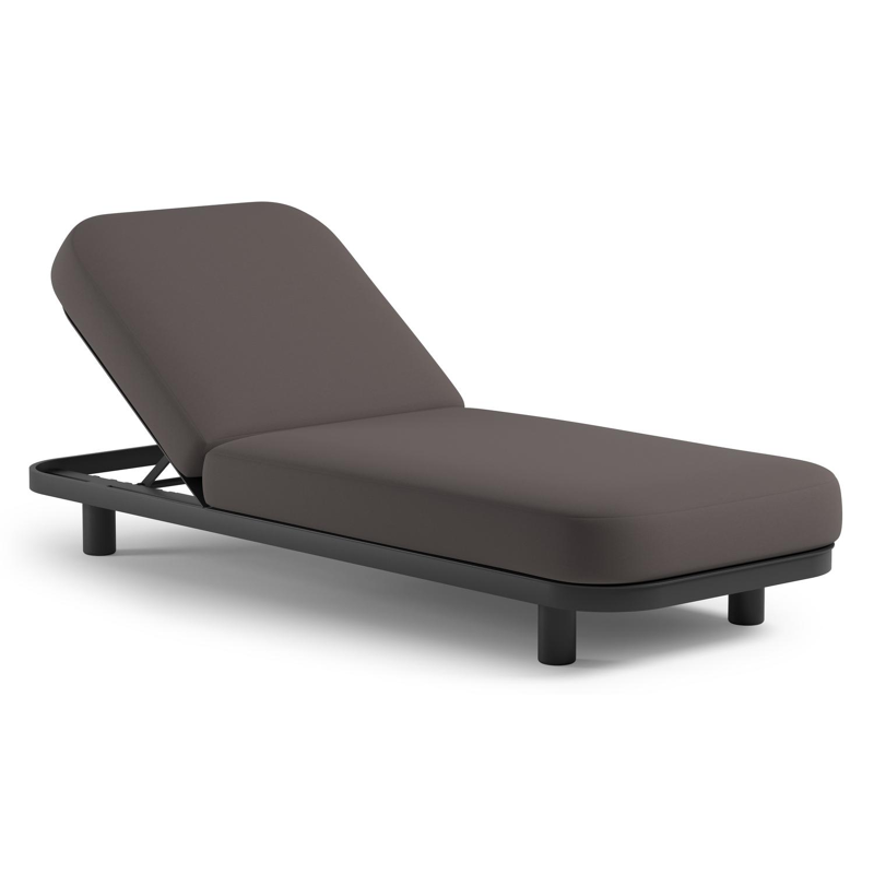 Chaise longue réglable Donato en aluminium noir et coussin en all weather Sunbrella® luxe natte nature grey