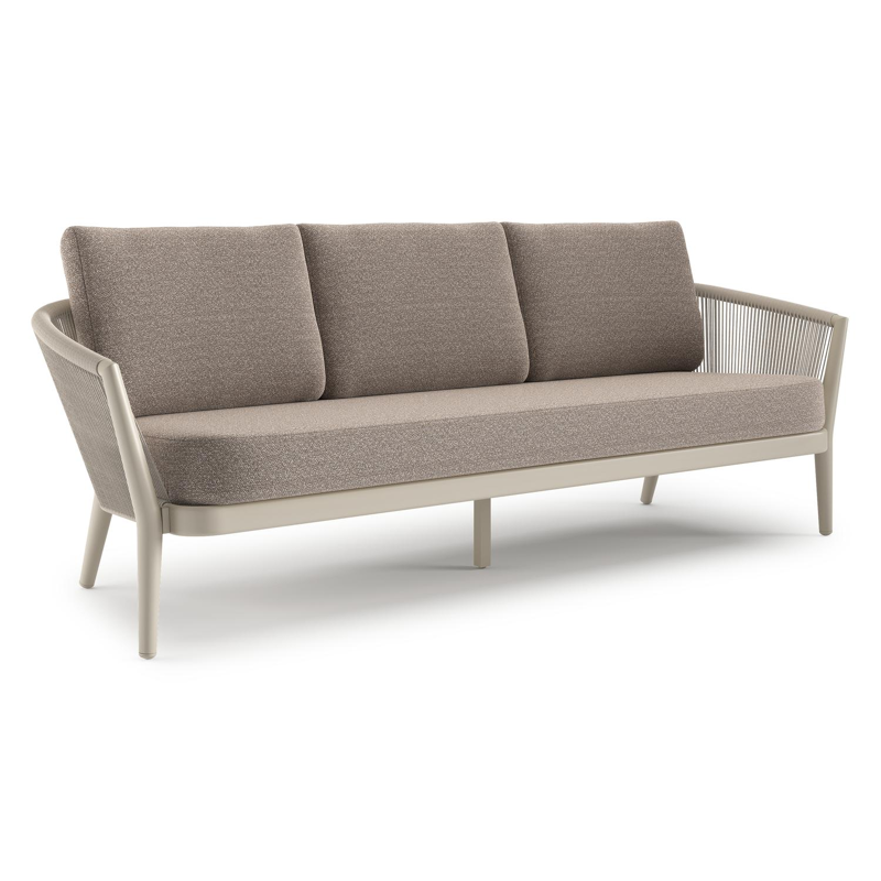 Orso loungebank in beige aluminium en beige verticaal geweven ronde rope met Wander Manioc all weather sunbrella® luxe kussen