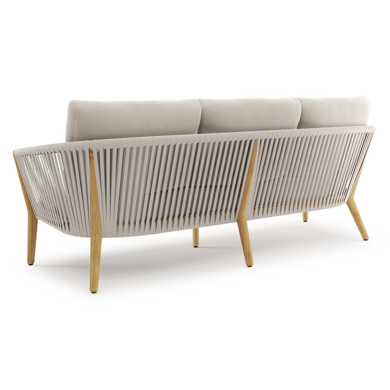 Orso loungebank in teak en beige verticaal geweven luxe vlakke rope met Lopi Marble all weather sunbrella® luxe kussen