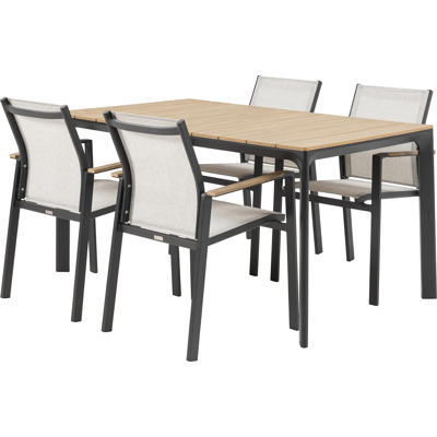 Fina tuintafel in zwart aluminium en polywood - L 145 x B 90 x H 74 cm