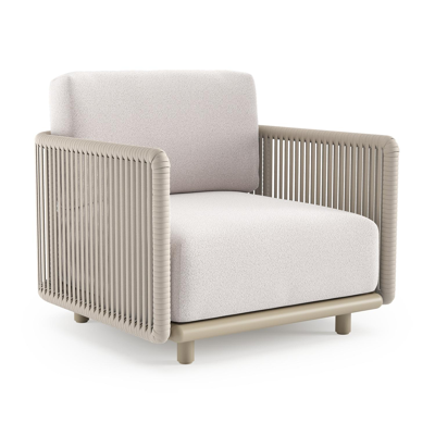 Organo loungestoel in beige aluminium en beige verticaal geweven luxe vlakke rope met ego eggshell all weather Solica kussen