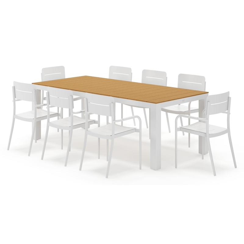 Calzo tuinset rechthoekig in wit aluminium en polywood met 8 Salto tuinstoelen