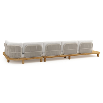 Donato loungehoek in teak en beige verticaal geweven ronde rope met all weather solica Soul Optik kussen