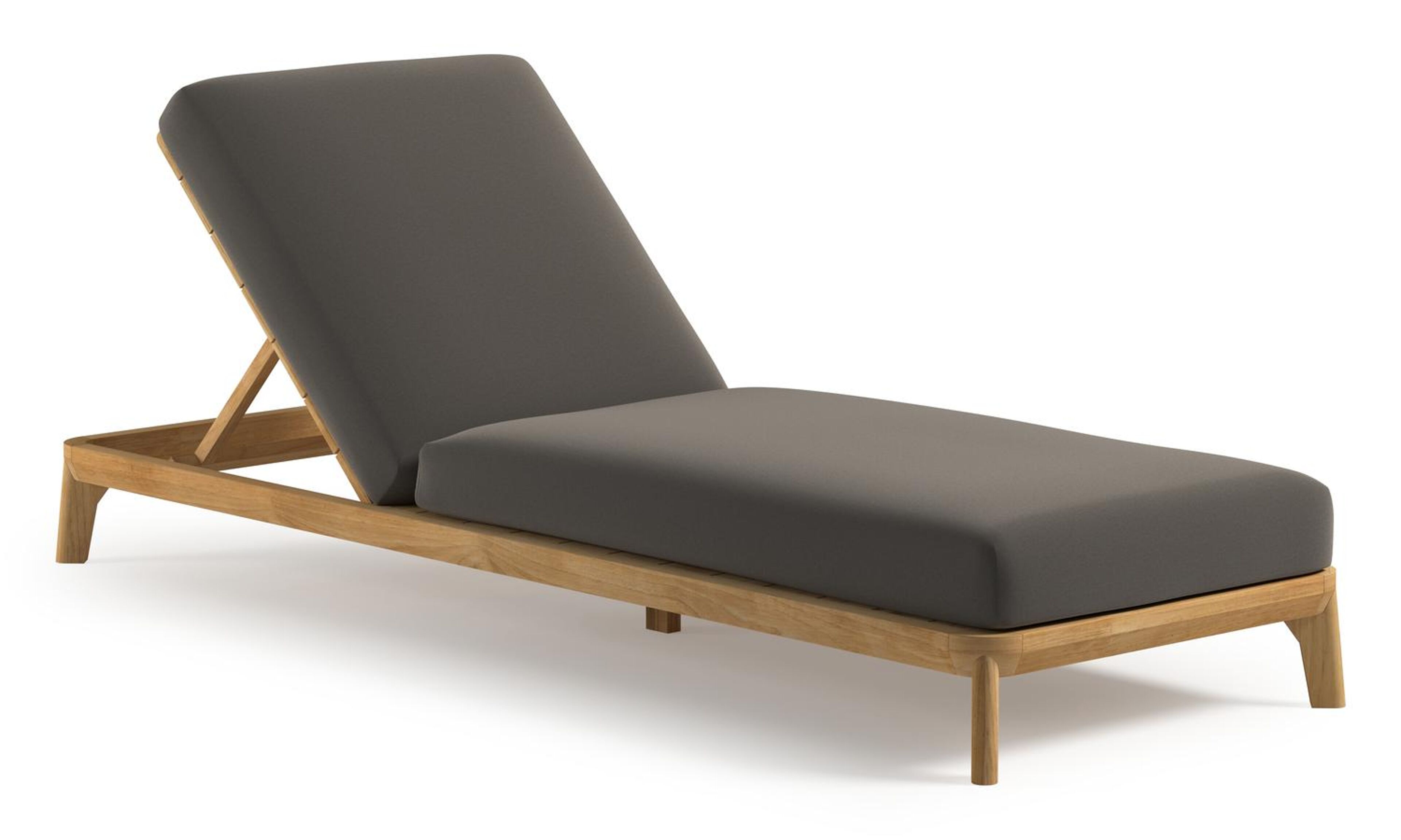 Orso verstelbaar ligbed in teak met natte carbon beige all weather Sunbrella® luxe kussen