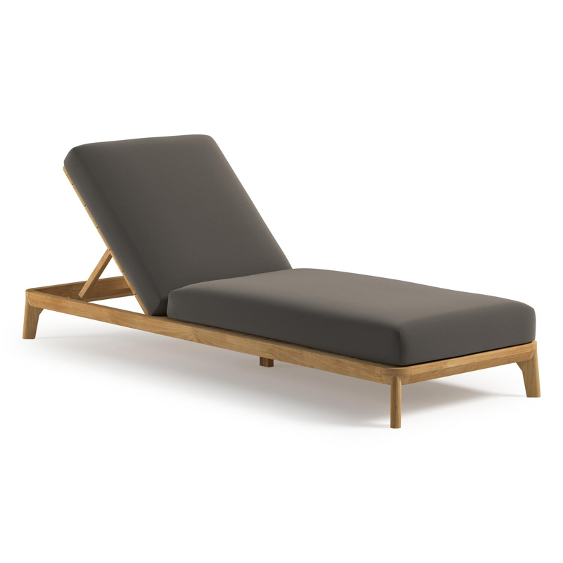 Orso verstelbaar ligbed in teak met natte carbon beige all weather Sunbrella® luxe kussen
