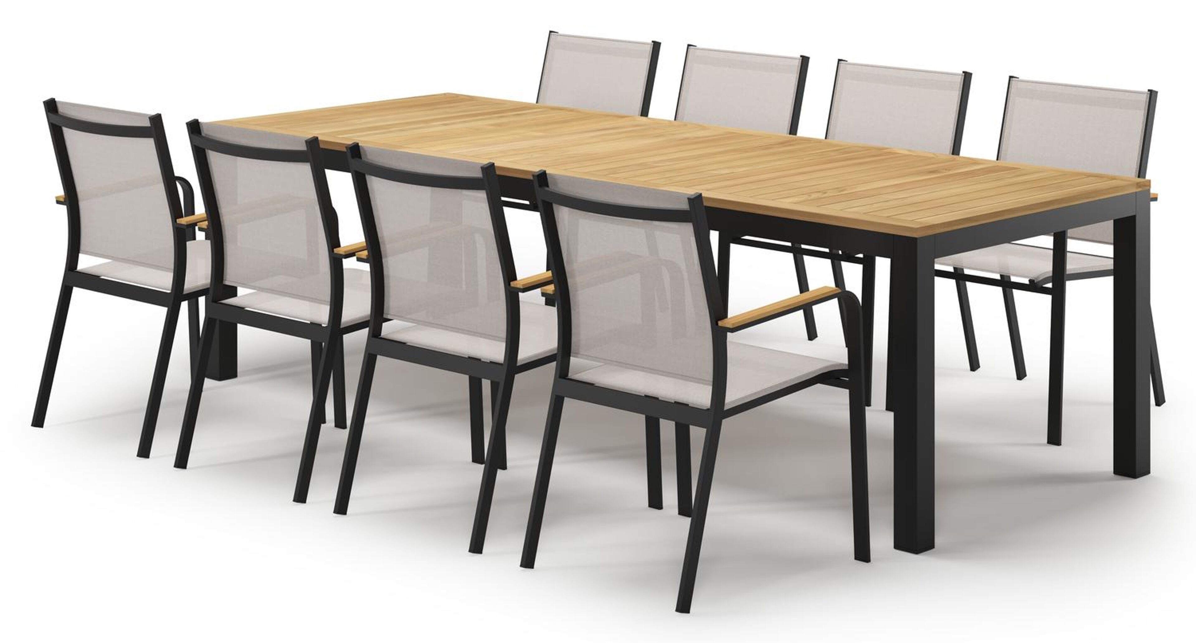 Varese tuinset in zwart aluminium en teak met 8 Amalfi tuinstoelen