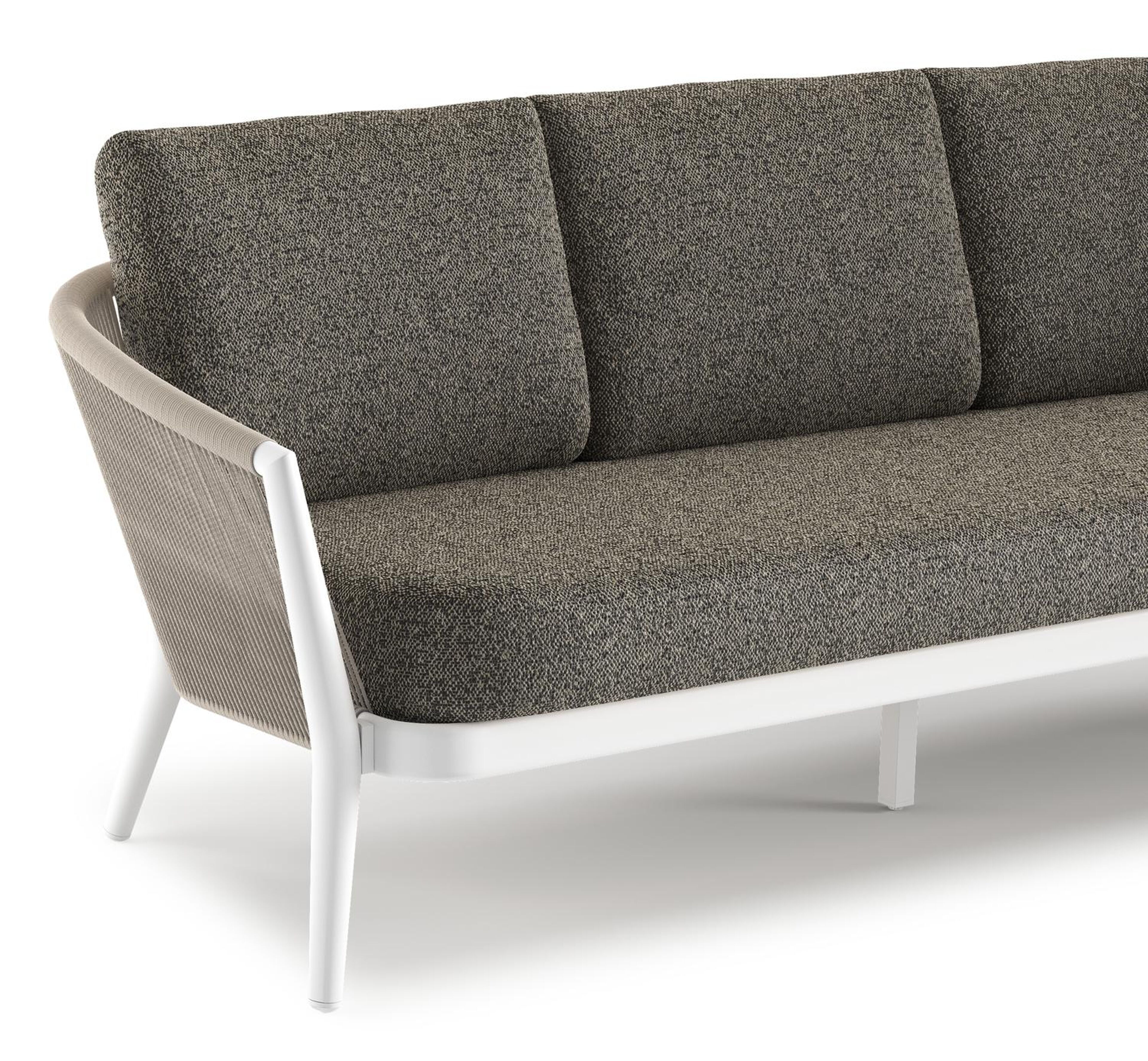 Orso loungebank in wit aluminium en beige verticaal geweven ronde rope met Marbella Tunder all weather cosytica kussen