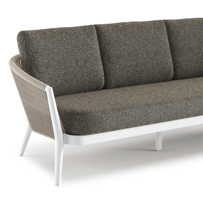 Orso loungebank in wit aluminium en beige verticaal geweven ronde rope met Marbella Tunder all weather cosytica kussen