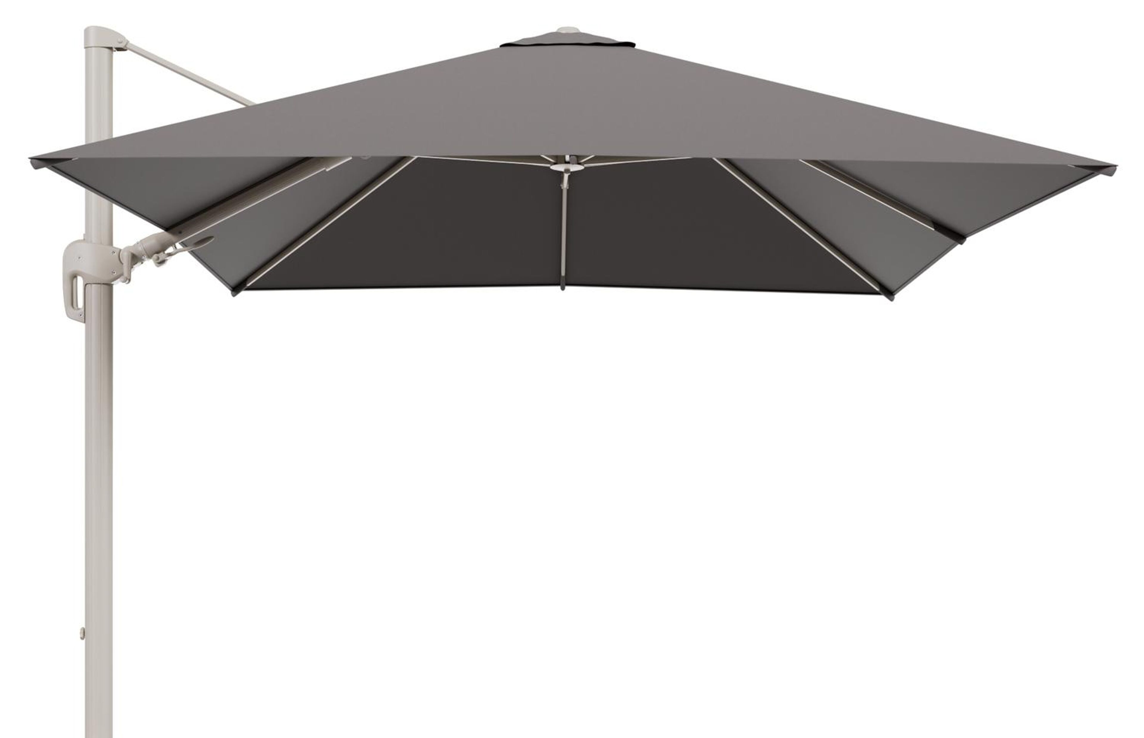 Rufina zweefparasol tiltfunctie in beige aluminium en parasoldoek in All Weather Sunbrella® Luxe Natte Nature Grey  - L1 300 x L2 300 cm (zonder voet)