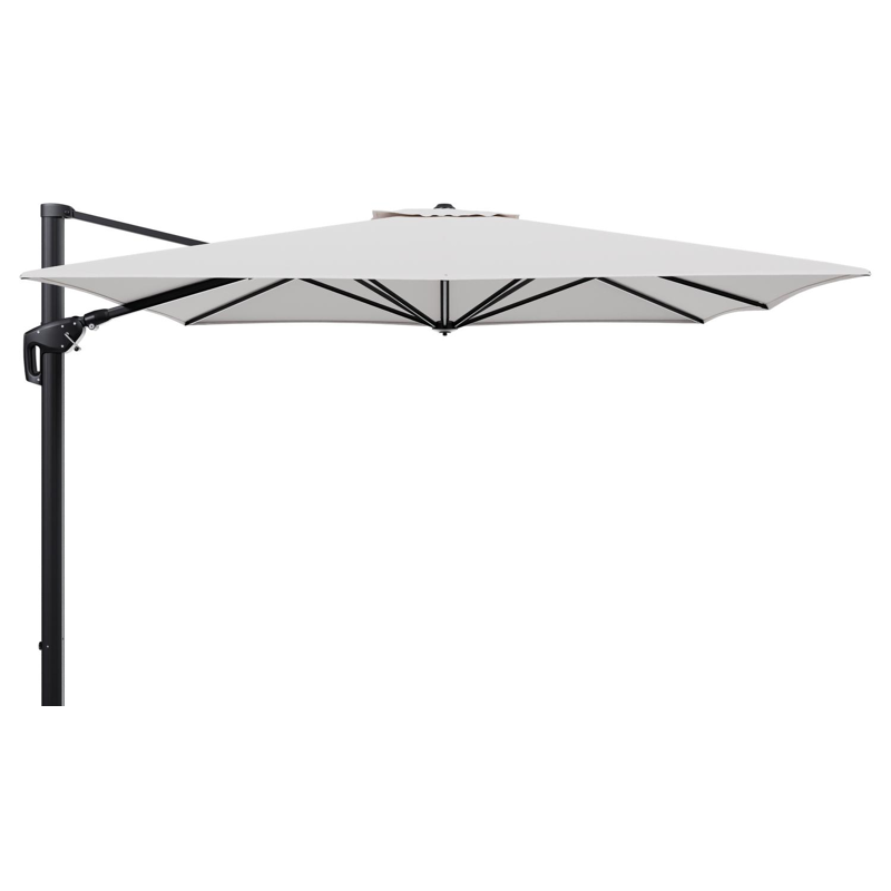 Parasol pendant Minore avec fonction tilt en aluminium noir et toile de parasol en All Weather Solica Ego Eggshell  - Lg.1: 350 x Lg.2: 350 cm (sans pied de parasol