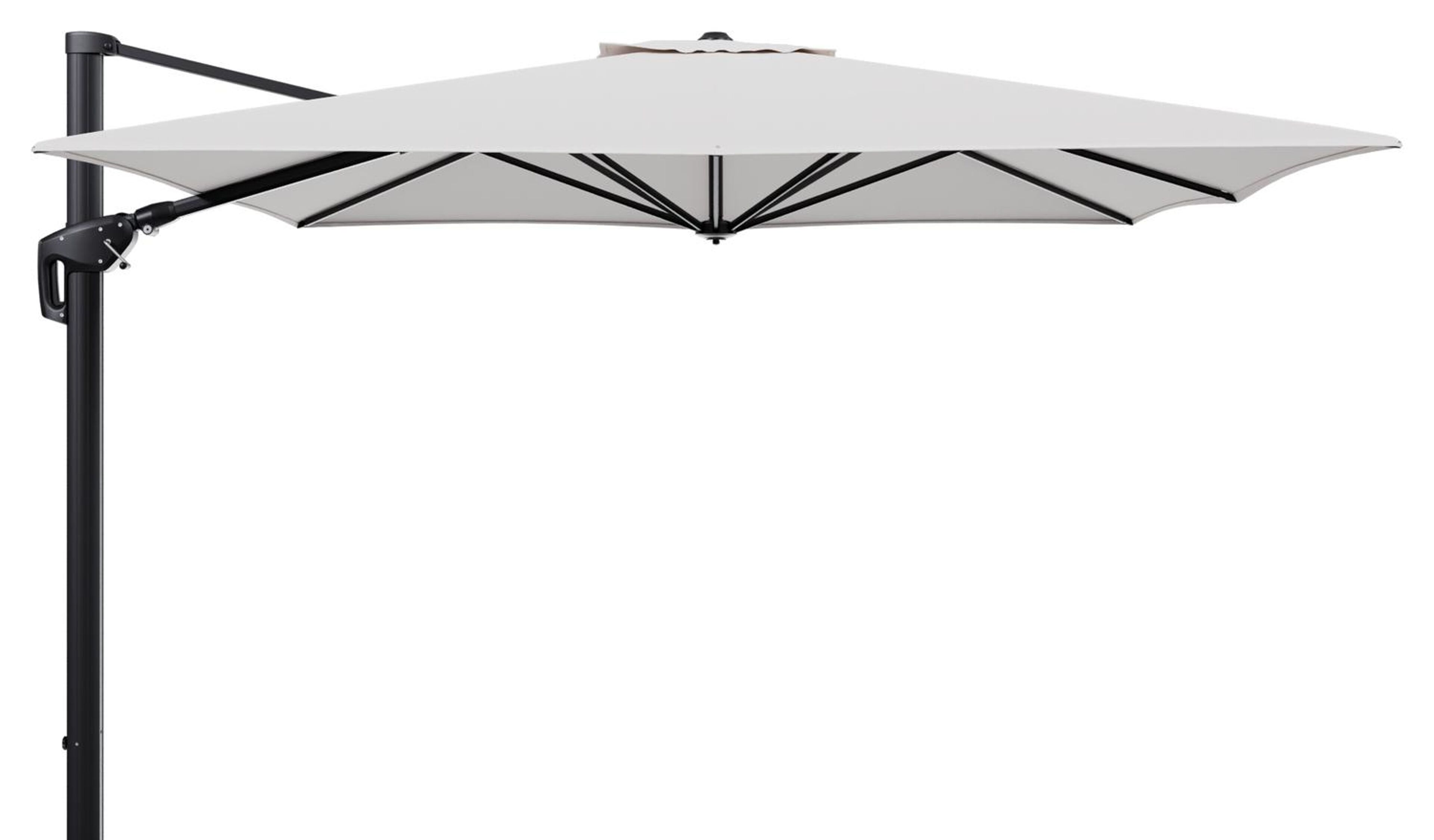 Minore zweefparasol tiltfunctie in zwart aluminium en parasoldoek in All Weather Solica Ego Eggshell  - L1 350 x L2: 350 cm (zonder voet) (zonder voet)