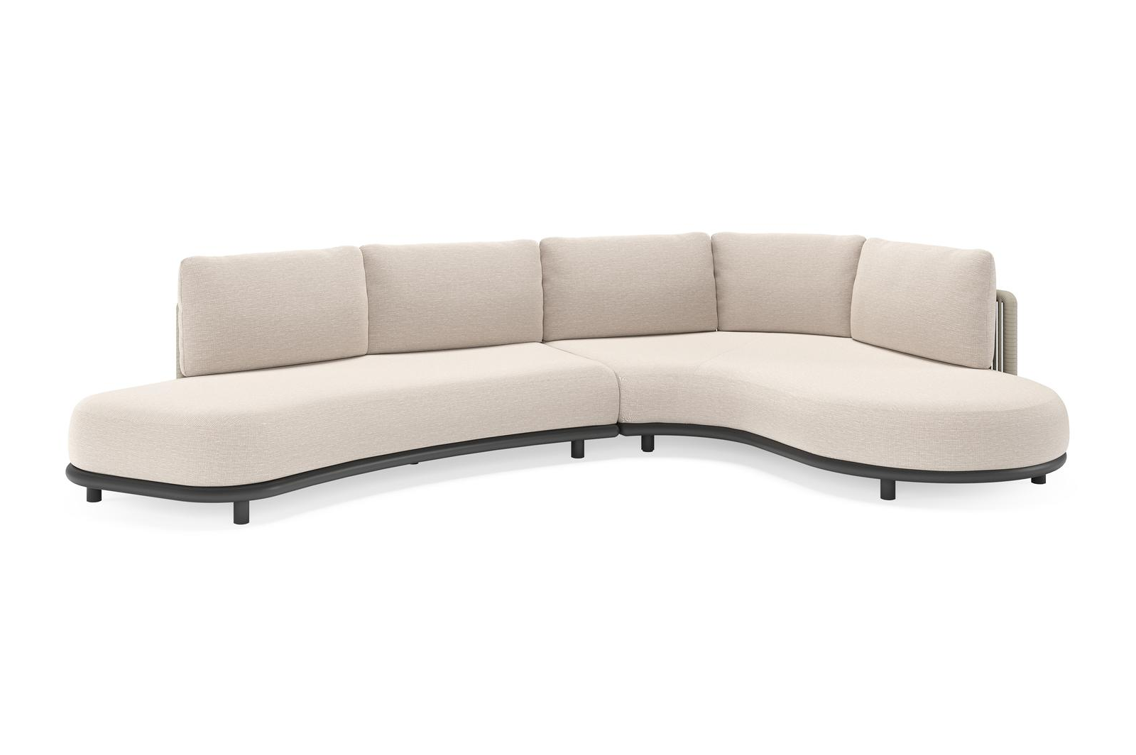 Lomano loungehoek in zwart aluminium en beige verticaal geweven luxe vlakke rope met Slow Farafra all weather sunbrella® luxe