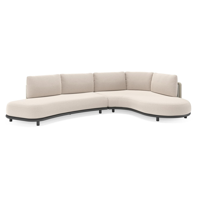 Lomano loungehoek in zwart aluminium en beige verticaal geweven luxe vlakke rope met Slow Farafra all weather sunbrella® luxe