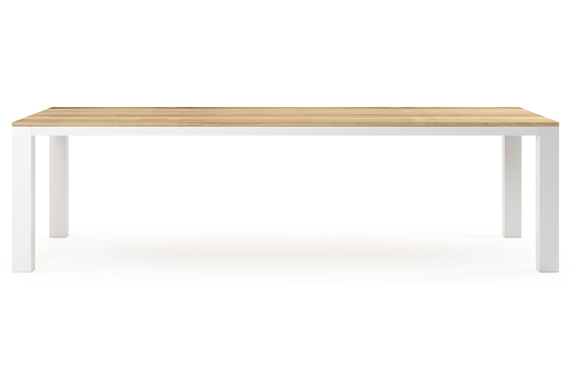 Table de jardin Nano en aluminium blanc et teck - Lg 280 x Larg. 110 x H 75 cm