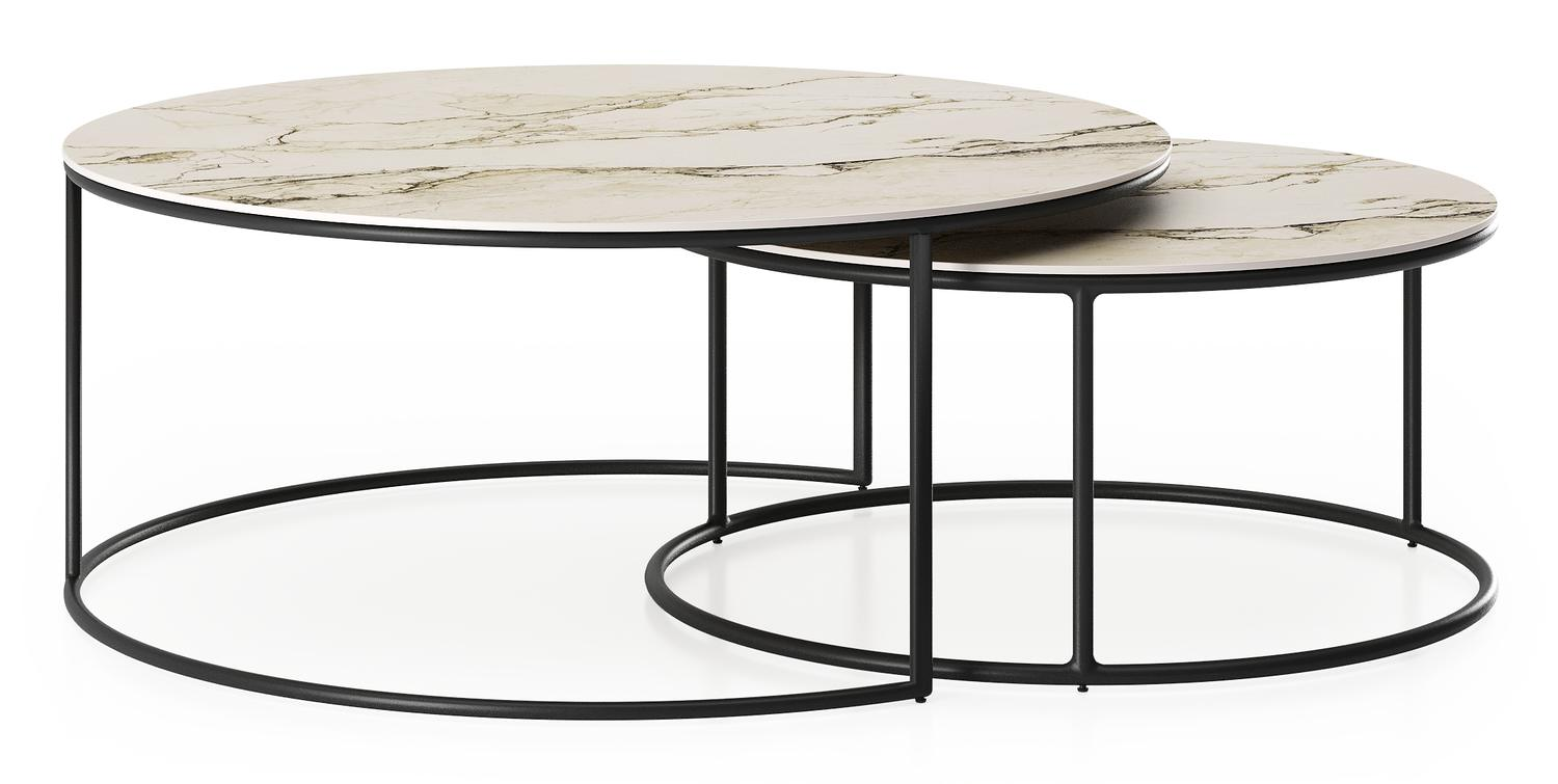 Fano loungetafels in zwart aluminium en colorado dunes volkeramiek - Dia. 85/65 x H 35/30 cm