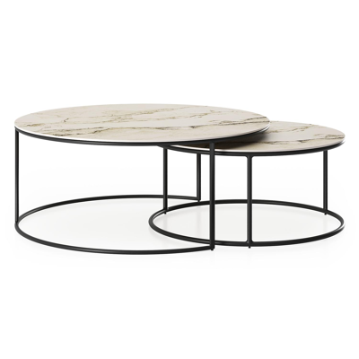 Fano loungetafels in zwart aluminium en colorado dunes volkeramiek - Dia. 85/65 x H 35/30 cm