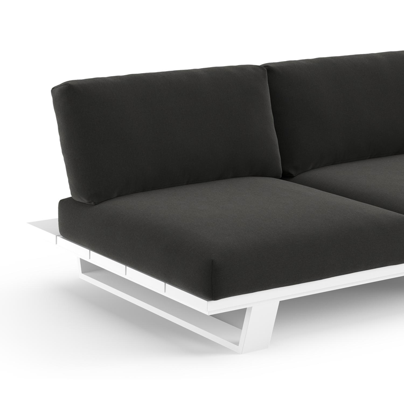 Canapé de jardin Pagino en aluminium blanc et coussins en all weather sunbrella® luxe natte sooty