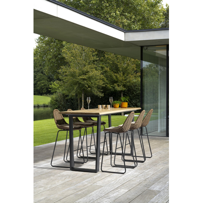 Pagino barstoel in zwart aluminium en bruin wicker