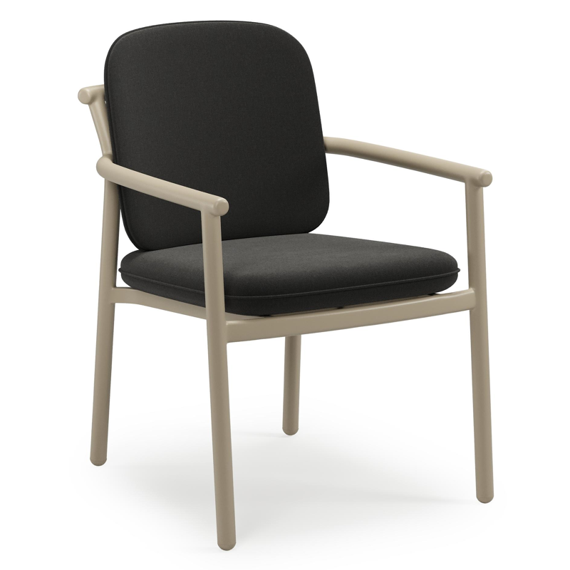 Bono stapelbare tuinstoel in beige aluminium met stoelkussen in All Weather Sunbrella® Luxe Natte Sooty