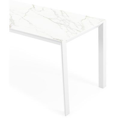 Malito tuintafel in wit aluminium en volkeramiek calacatta - L 220 x B 70 x H 75 cm