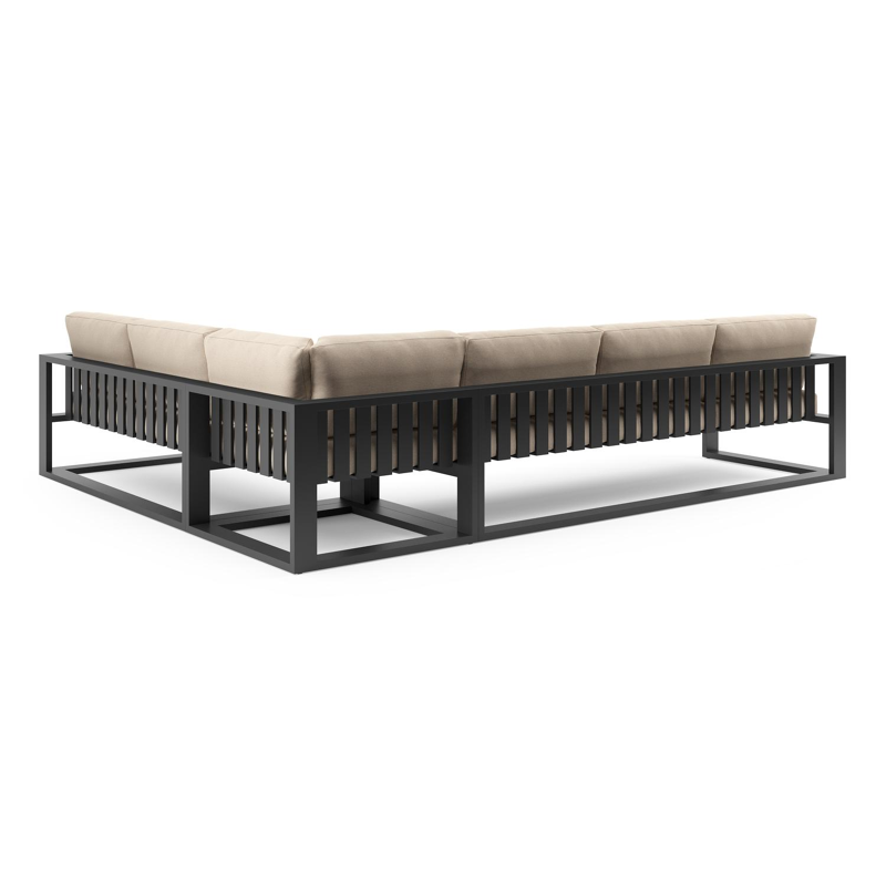 Verato loungehoek in zwart aluminium met heritage papyrus all weather sunbrella® luxe kussen