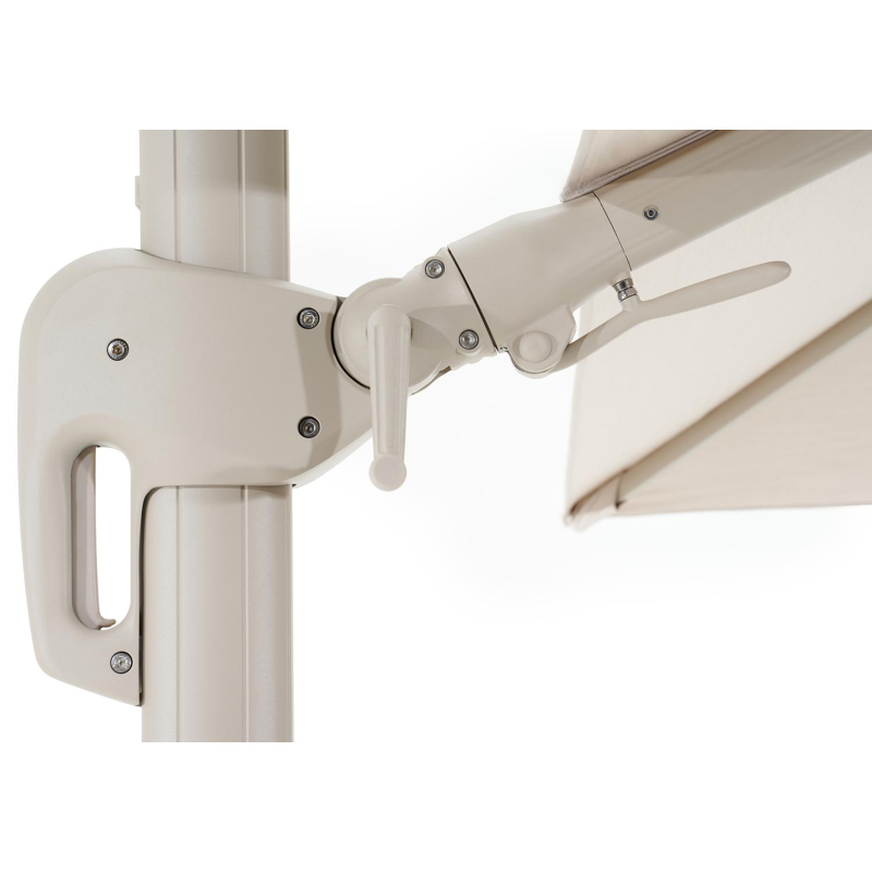 Rufina zweefparasol met tiltfunctie in beige aluminium en beige Sunbrella® Premium parasoldoek - L1 300 x L2 300 cm met Lapido parasolvoet 120 kg